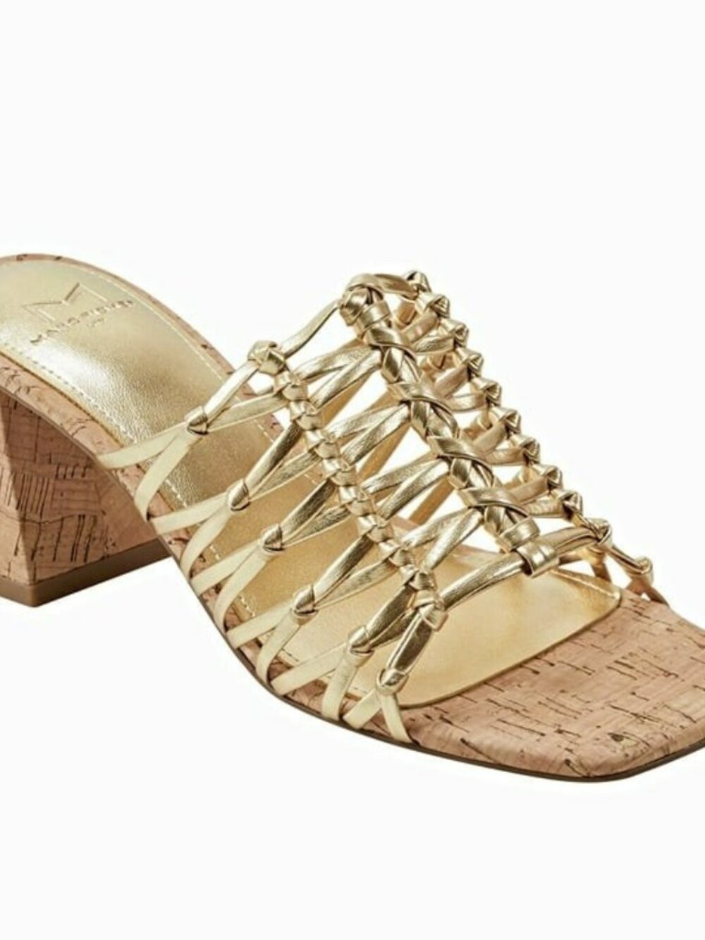 Marc Fisher Women's Colica Leather Knotted Heel Sandals Gold Size 10 MSRP $120